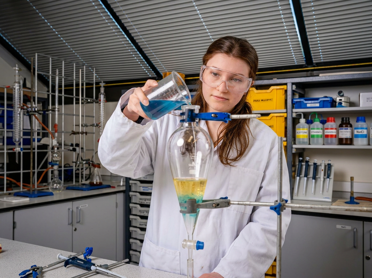 A Chalfonts science student carrying out a chemistry experiment